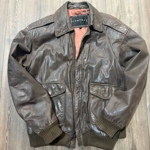 Vintage 90s Context Brown Leather Bomber Jacket Mens M Distressed Aviator